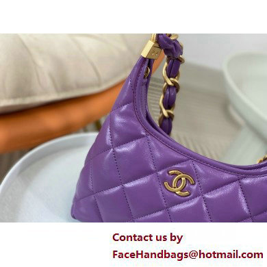 Chanel Shiny Lambskin  &  Gold-Tone Metal Small Hobo Bag PURPLE AS4922 2025